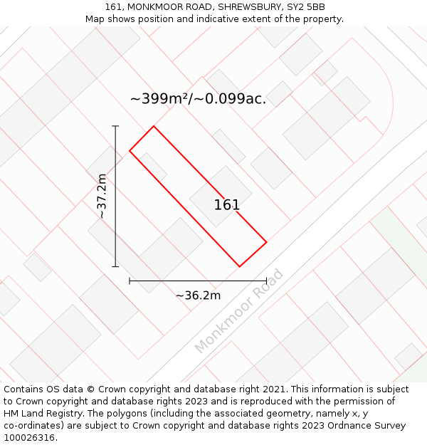 161, MONKMOOR ROAD, SHREWSBURY, SY2 5BB: Plot and title map