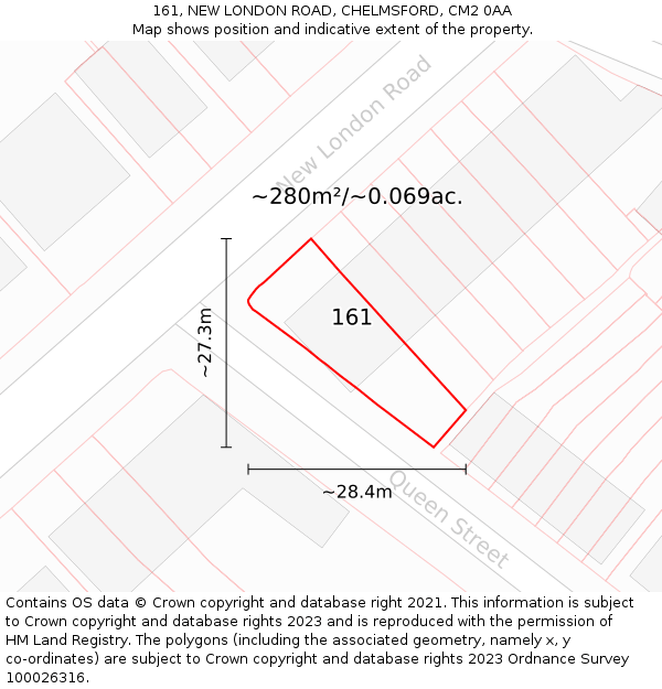 161, NEW LONDON ROAD, CHELMSFORD, CM2 0AA: Plot and title map