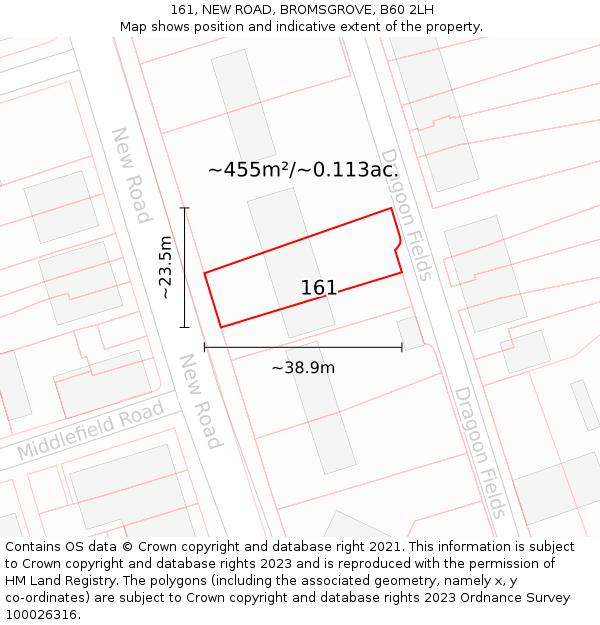 161, NEW ROAD, BROMSGROVE, B60 2LH: Plot and title map