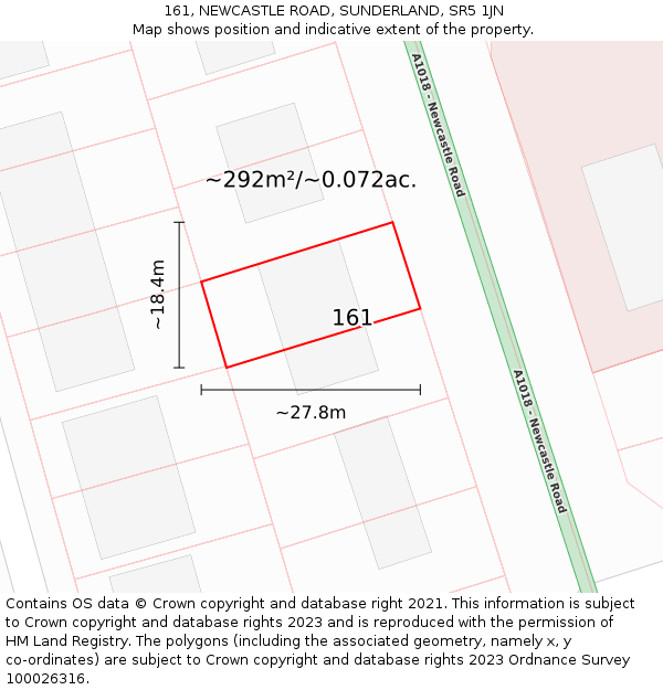 161, NEWCASTLE ROAD, SUNDERLAND, SR5 1JN: Plot and title map