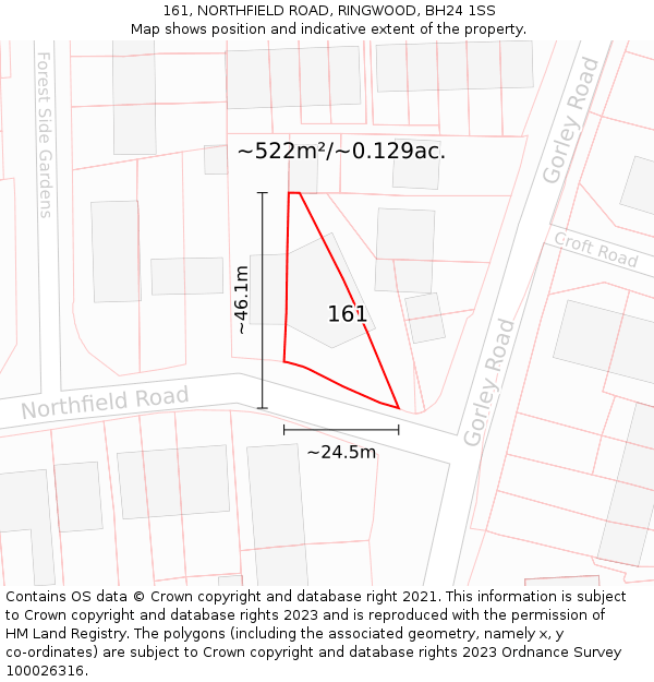 161, NORTHFIELD ROAD, RINGWOOD, BH24 1SS: Plot and title map