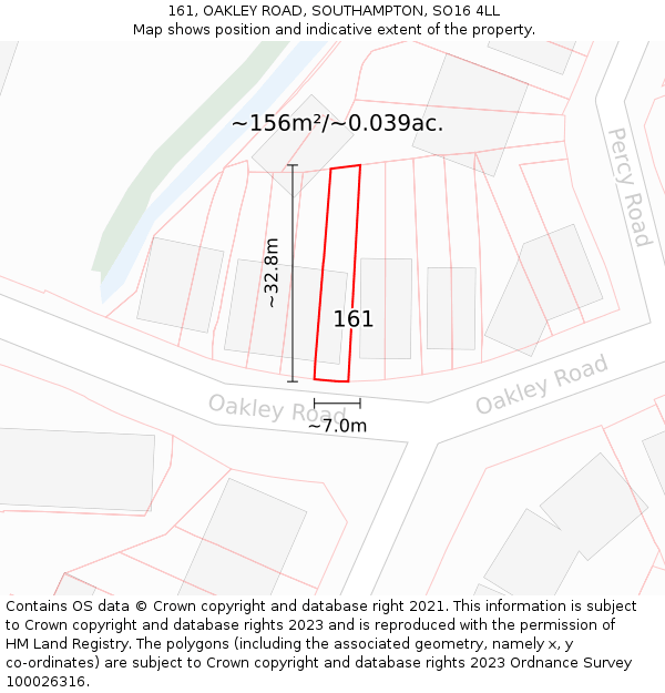 161, OAKLEY ROAD, SOUTHAMPTON, SO16 4LL: Plot and title map