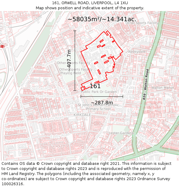 161, ORWELL ROAD, LIVERPOOL, L4 1XU: Plot and title map