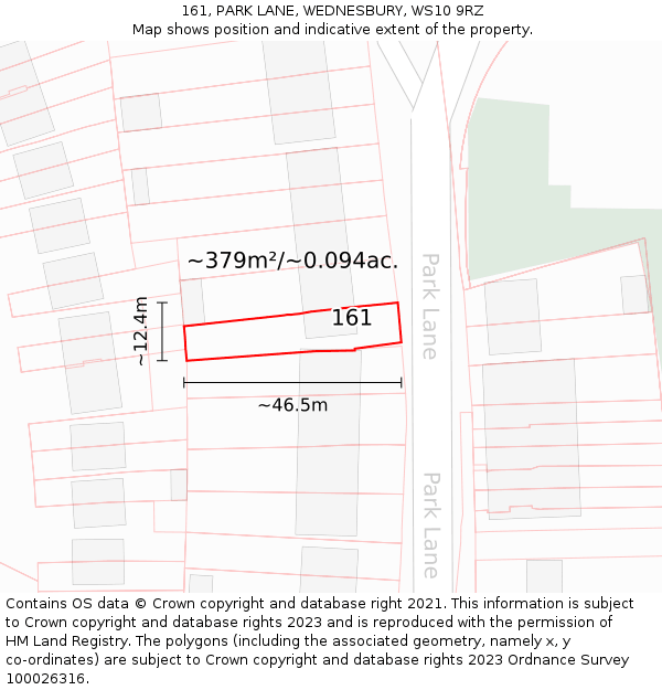 161, PARK LANE, WEDNESBURY, WS10 9RZ: Plot and title map