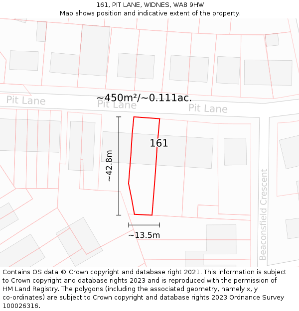 161, PIT LANE, WIDNES, WA8 9HW: Plot and title map