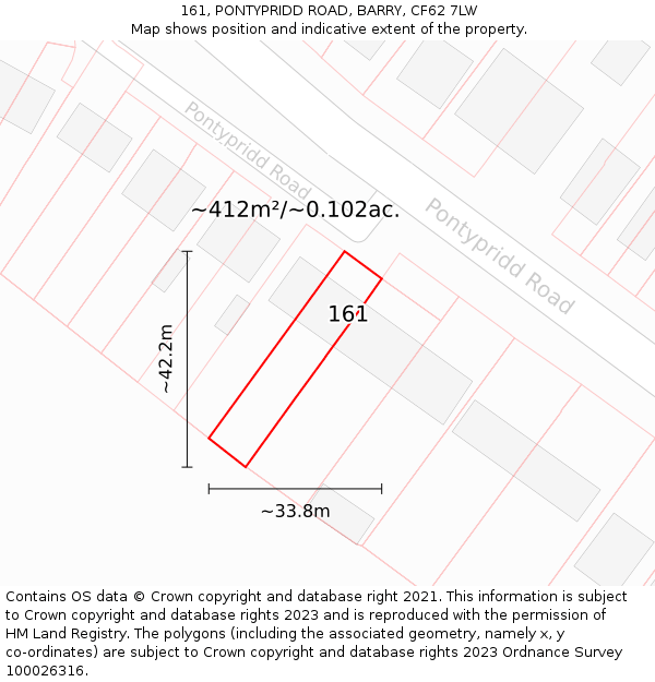 161, PONTYPRIDD ROAD, BARRY, CF62 7LW: Plot and title map