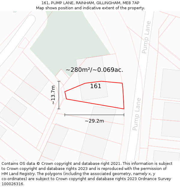 161, PUMP LANE, RAINHAM, GILLINGHAM, ME8 7AP: Plot and title map