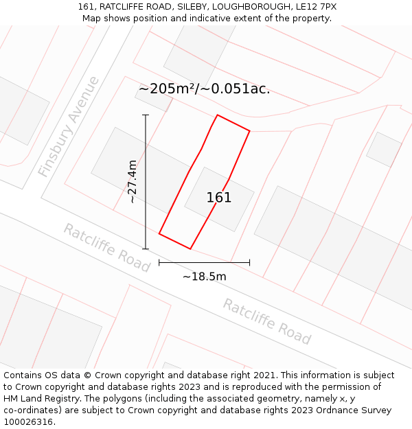 161, RATCLIFFE ROAD, SILEBY, LOUGHBOROUGH, LE12 7PX: Plot and title map