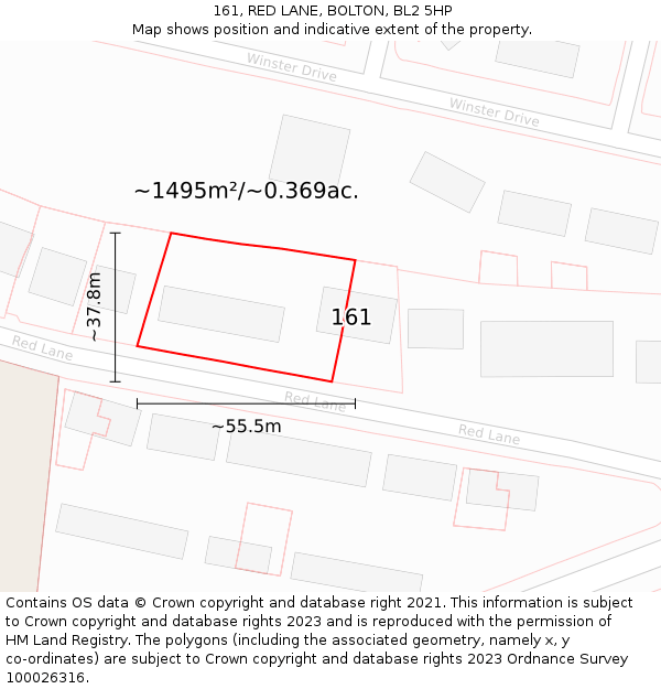 161, RED LANE, BOLTON, BL2 5HP: Plot and title map