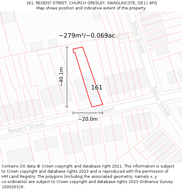 161, REGENT STREET, CHURCH GRESLEY, SWADLINCOTE, DE11 9PQ: Plot and title map