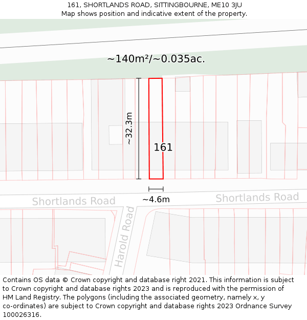 161, SHORTLANDS ROAD, SITTINGBOURNE, ME10 3JU: Plot and title map