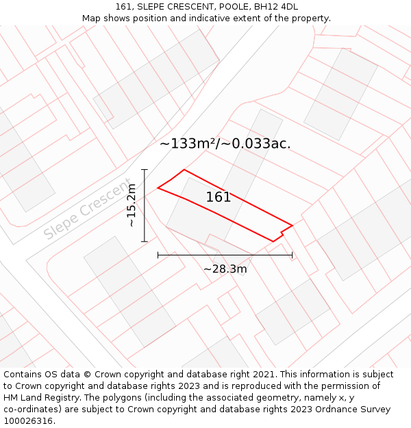 161, SLEPE CRESCENT, POOLE, BH12 4DL: Plot and title map