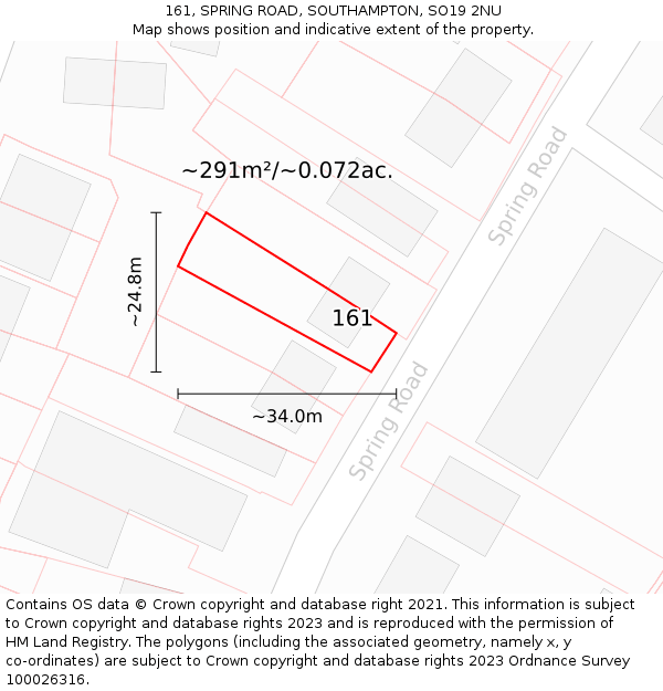 161, SPRING ROAD, SOUTHAMPTON, SO19 2NU: Plot and title map