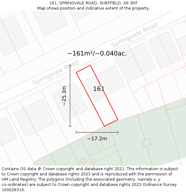 161, SPRINGVALE ROAD, SHEFFIELD, S6 3NT: Plot and title map