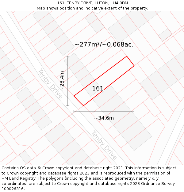 161, TENBY DRIVE, LUTON, LU4 9BN: Plot and title map