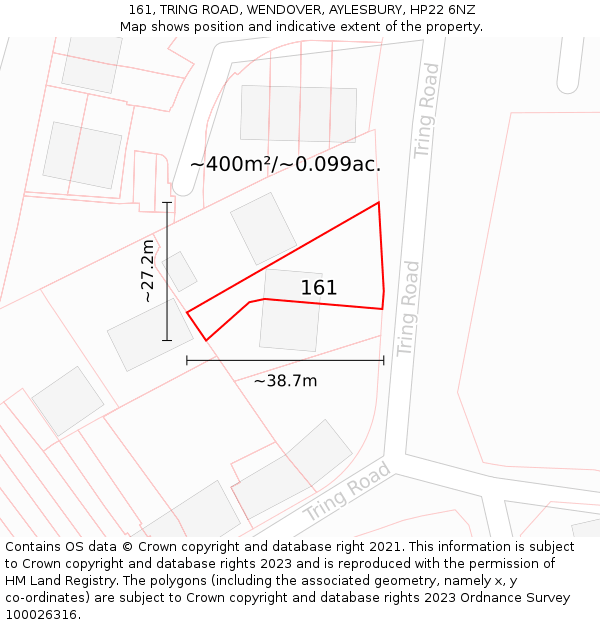 161, TRING ROAD, WENDOVER, AYLESBURY, HP22 6NZ: Plot and title map