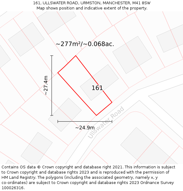 161, ULLSWATER ROAD, URMSTON, MANCHESTER, M41 8SW: Plot and title map