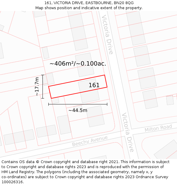 161, VICTORIA DRIVE, EASTBOURNE, BN20 8QG: Plot and title map