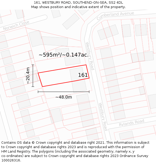 161, WESTBURY ROAD, SOUTHEND-ON-SEA, SS2 4DL: Plot and title map