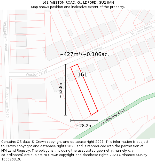 161, WESTON ROAD, GUILDFORD, GU2 8AN: Plot and title map