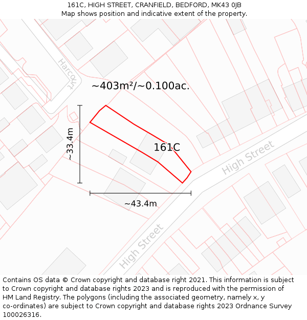 161C, HIGH STREET, CRANFIELD, BEDFORD, MK43 0JB: Plot and title map