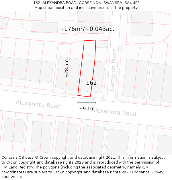 162, ALEXANDRA ROAD, GORSEINON, SWANSEA, SA4 4PF: Plot and title map