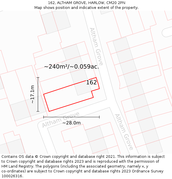 162, ALTHAM GROVE, HARLOW, CM20 2PN: Plot and title map