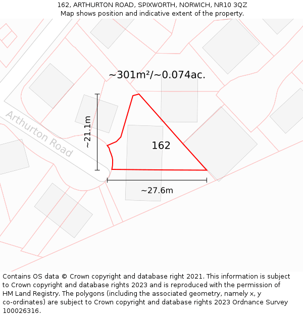 162, ARTHURTON ROAD, SPIXWORTH, NORWICH, NR10 3QZ: Plot and title map