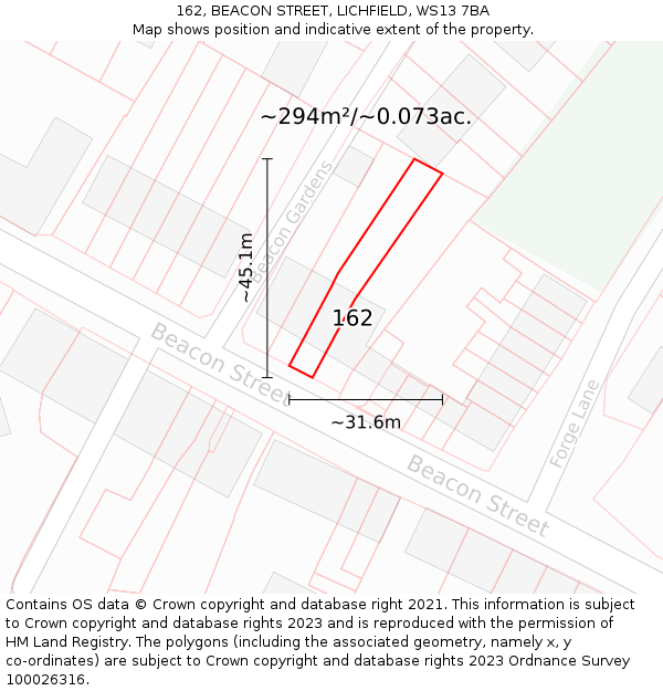 162, BEACON STREET, LICHFIELD, WS13 7BA: Plot and title map