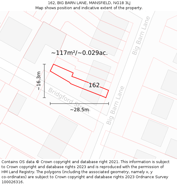 162, BIG BARN LANE, MANSFIELD, NG18 3LJ: Plot and title map