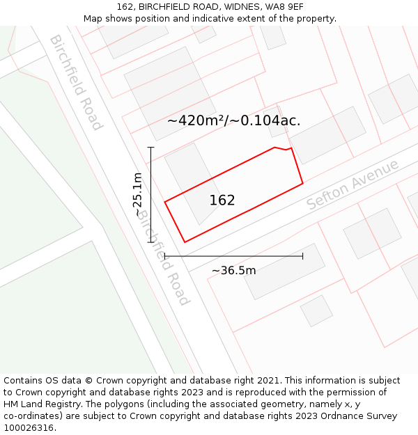 162, BIRCHFIELD ROAD, WIDNES, WA8 9EF: Plot and title map