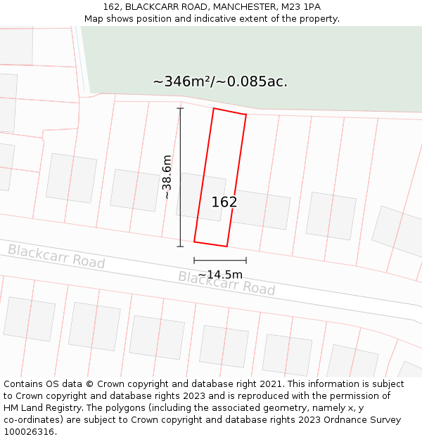 162, BLACKCARR ROAD, MANCHESTER, M23 1PA: Plot and title map