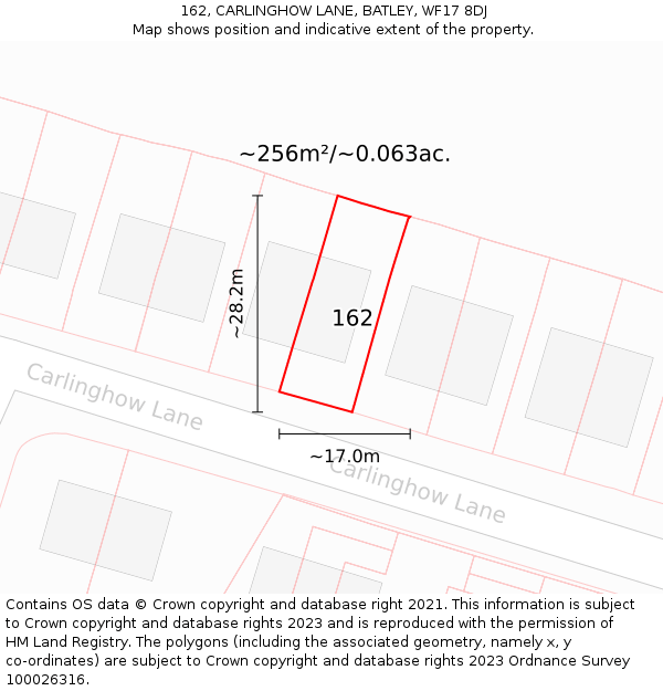 162, CARLINGHOW LANE, BATLEY, WF17 8DJ: Plot and title map