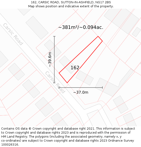 162, CARSIC ROAD, SUTTON-IN-ASHFIELD, NG17 2BS: Plot and title map