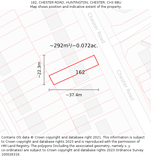 162, CHESTER ROAD, HUNTINGTON, CHESTER, CH3 6BU: Plot and title map