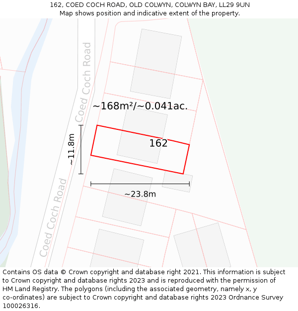 162, COED COCH ROAD, OLD COLWYN, COLWYN BAY, LL29 9UN: Plot and title map