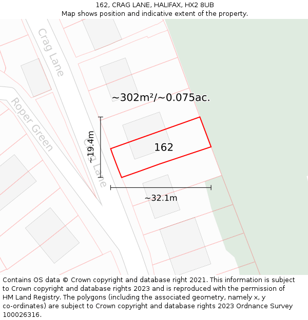 162, CRAG LANE, HALIFAX, HX2 8UB: Plot and title map