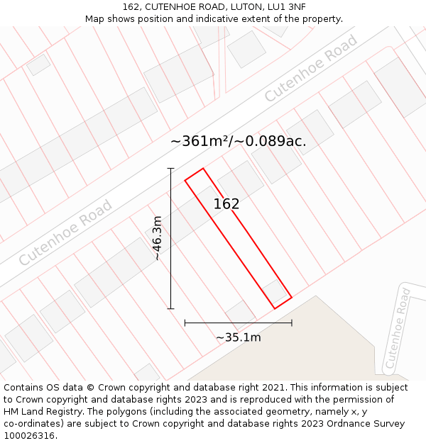 162, CUTENHOE ROAD, LUTON, LU1 3NF: Plot and title map