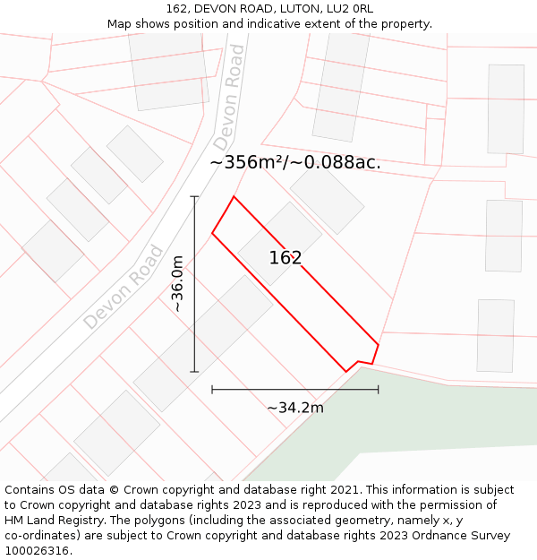 162, DEVON ROAD, LUTON, LU2 0RL: Plot and title map