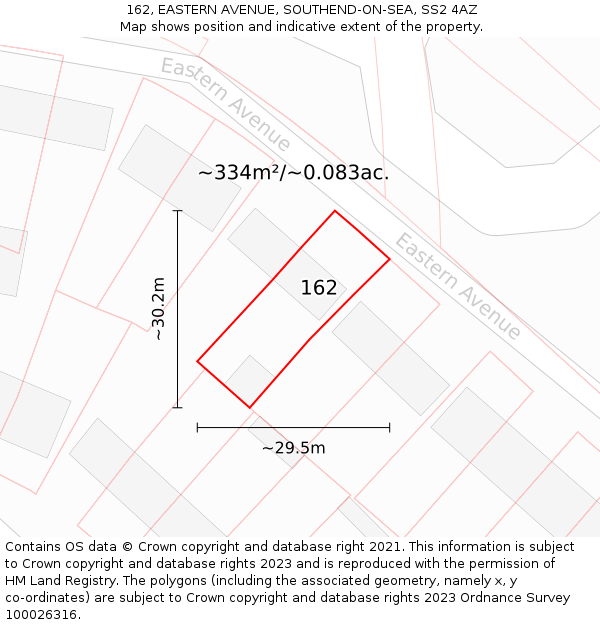 162, EASTERN AVENUE, SOUTHEND-ON-SEA, SS2 4AZ: Plot and title map