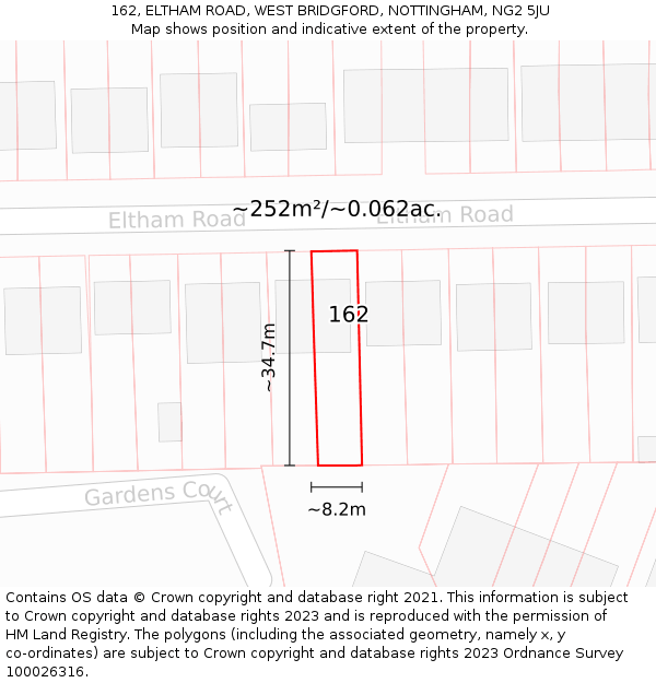 162, ELTHAM ROAD, WEST BRIDGFORD, NOTTINGHAM, NG2 5JU: Plot and title map