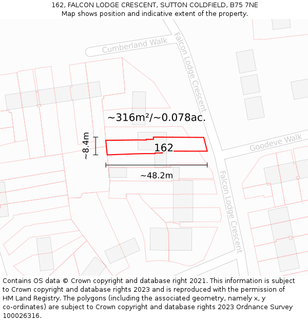 162, FALCON LODGE CRESCENT, SUTTON COLDFIELD, B75 7NE: Plot and title map