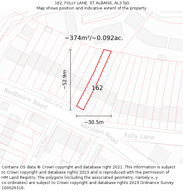 162, FOLLY LANE, ST ALBANS, AL3 5JG: Plot and title map