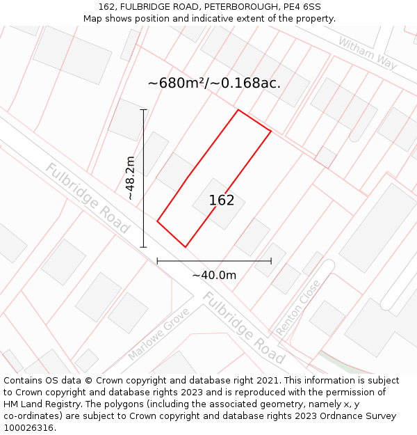 162, FULBRIDGE ROAD, PETERBOROUGH, PE4 6SS: Plot and title map