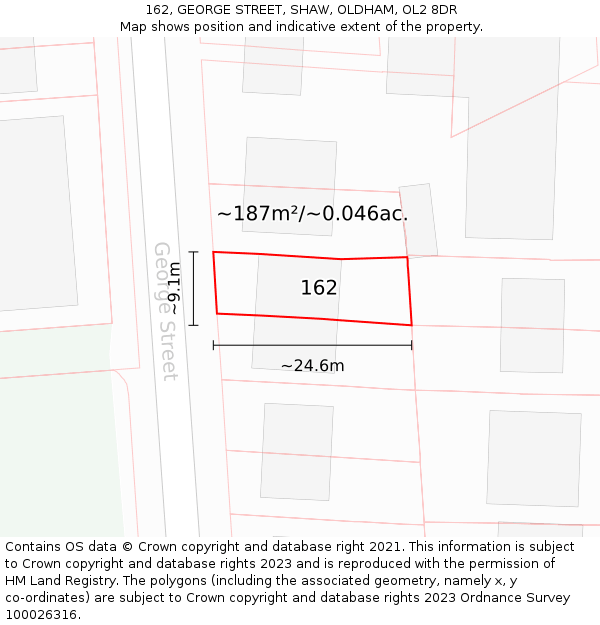 162, GEORGE STREET, SHAW, OLDHAM, OL2 8DR: Plot and title map