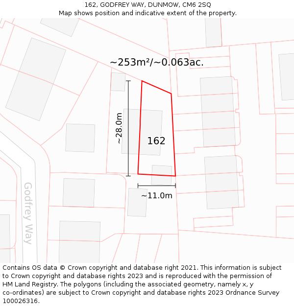 162, GODFREY WAY, DUNMOW, CM6 2SQ: Plot and title map