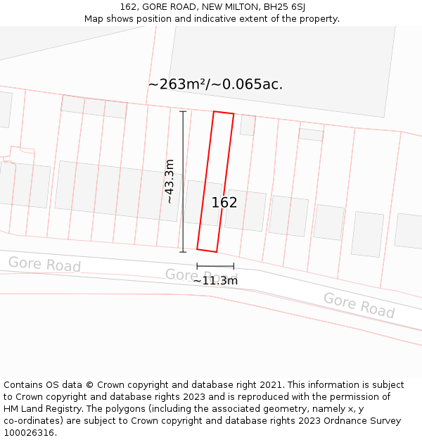 162, GORE ROAD, NEW MILTON, BH25 6SJ: Plot and title map