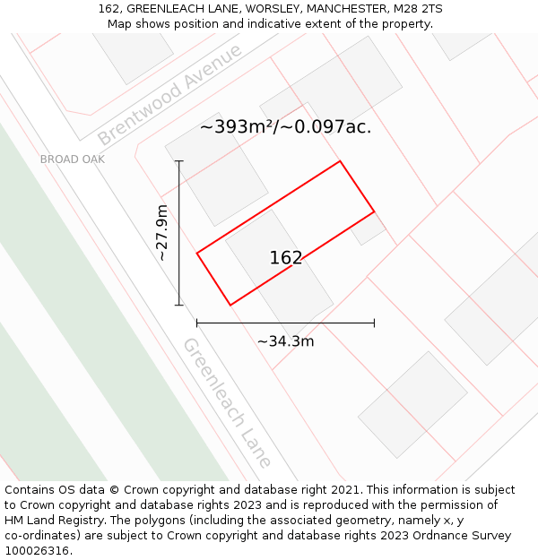 162, GREENLEACH LANE, WORSLEY, MANCHESTER, M28 2TS: Plot and title map