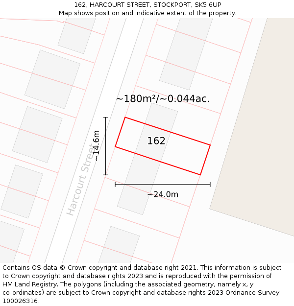 162, HARCOURT STREET, STOCKPORT, SK5 6UP: Plot and title map