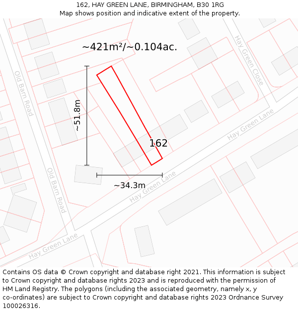 162, HAY GREEN LANE, BIRMINGHAM, B30 1RG: Plot and title map